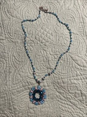 Handcrafted Blue Beaded Pendant Necklace